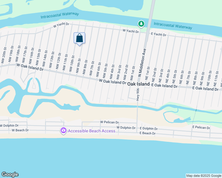 map of restaurants, bars, coffee shops, grocery stores, and more near 118 Southwest 4th Street in Oak Island