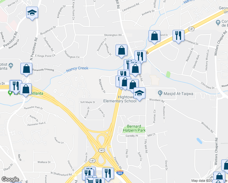 map of restaurants, bars, coffee shops, grocery stores, and more near 2379 Ridgeway Drive in Atlanta