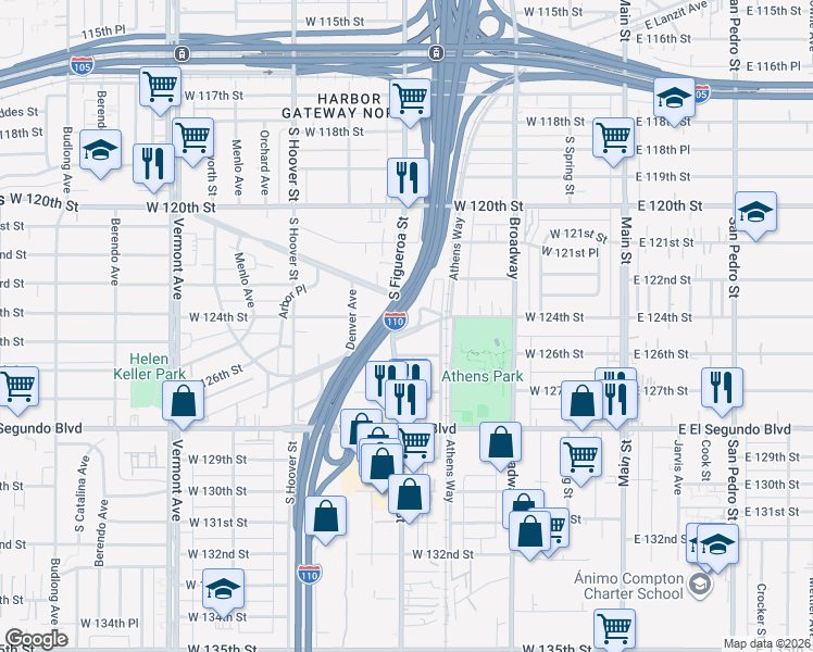 map of restaurants, bars, coffee shops, grocery stores, and more near 445 Laconia Boulevard in Los Angeles
