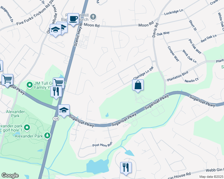 map of restaurants, bars, coffee shops, grocery stores, and more near 130 Clairidge Lane Southwest in Lawrenceville