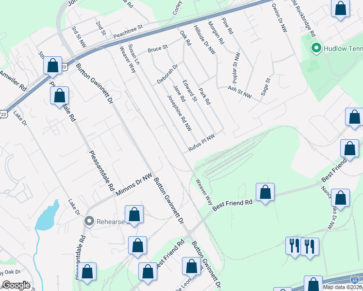 map of restaurants, bars, coffee shops, grocery stores, and more near 6148 Susan Lane in Atlanta
