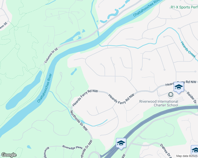 map of restaurants, bars, coffee shops, grocery stores, and more near 6090 River Chase Circle Northwest in Atlanta