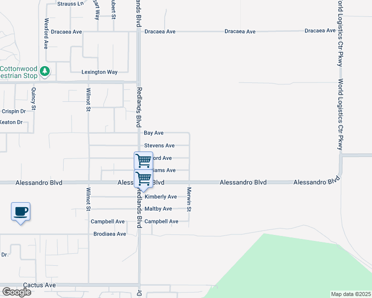 map of restaurants, bars, coffee shops, grocery stores, and more near 29233 Stevens Avenue in Moreno Valley