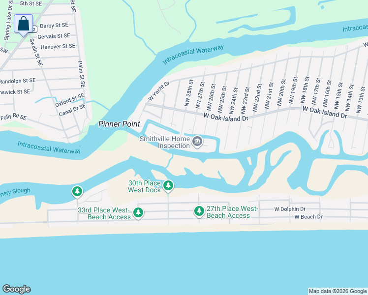 map of restaurants, bars, coffee shops, grocery stores, and more near 101 East Island Drive in Oak Island
