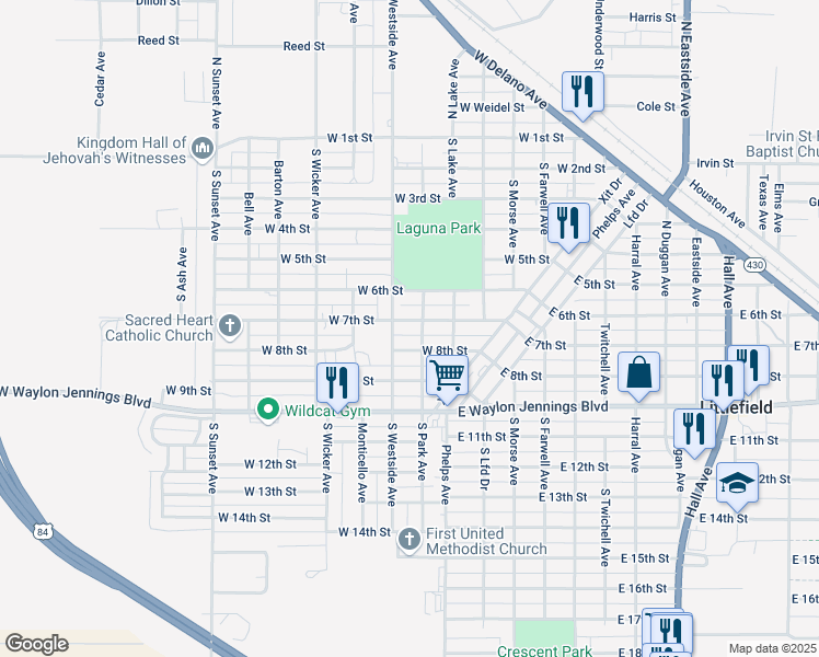 map of restaurants, bars, coffee shops, grocery stores, and more near 805 West 8th Street in Littlefield
