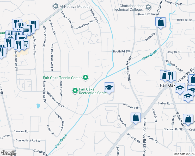 map of restaurants, bars, coffee shops, grocery stores, and more near in Marietta