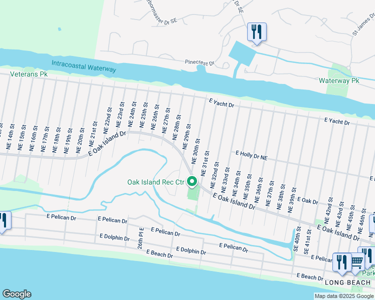 map of restaurants, bars, coffee shops, grocery stores, and more near 104 Northeast 29th Street in Oak Island