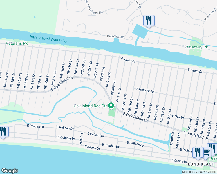 map of restaurants, bars, coffee shops, grocery stores, and more near 104 Northeast 29th Street in Oak Island