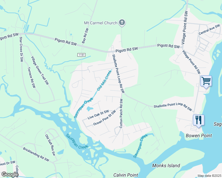 map of restaurants, bars, coffee shops, grocery stores, and more near 4388 Boone Street in Shallotte