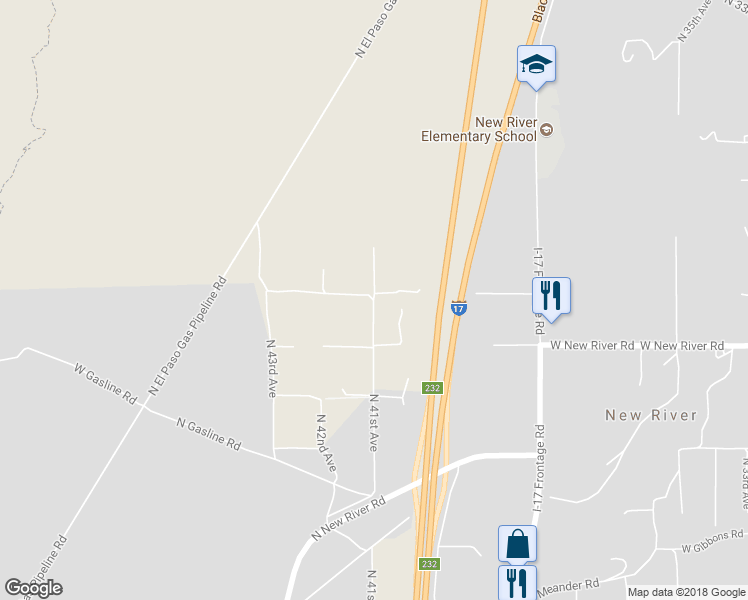 map of restaurants, bars, coffee shops, grocery stores, and more near 85099 North 41st Avenue in New River