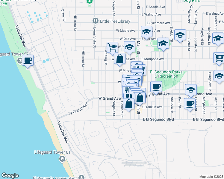 map of restaurants, bars, coffee shops, grocery stores, and more near in El Segundo