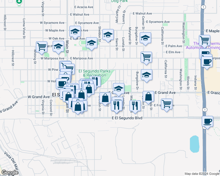 map of restaurants, bars, coffee shops, grocery stores, and more near in El Segundo