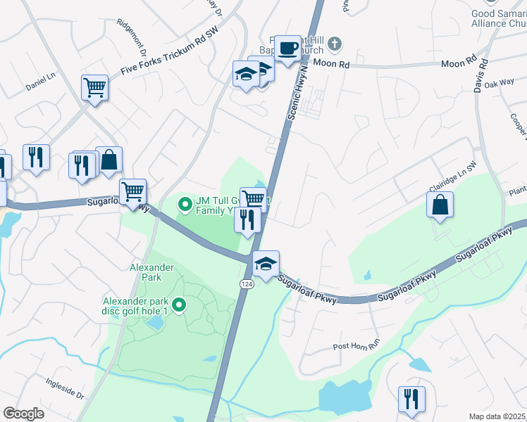 map of restaurants, bars, coffee shops, grocery stores, and more near 845A Scenic Highway South in Lawrenceville