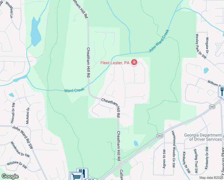 map of restaurants, bars, coffee shops, grocery stores, and more near 1354 Larson Court in Marietta