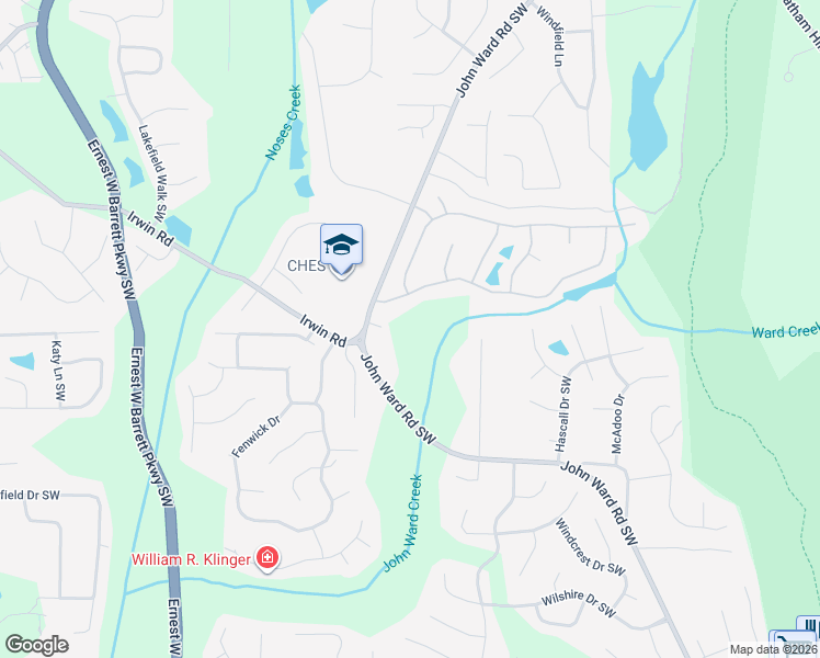 map of restaurants, bars, coffee shops, grocery stores, and more near 1375 John Ward Road Southwest in Marietta