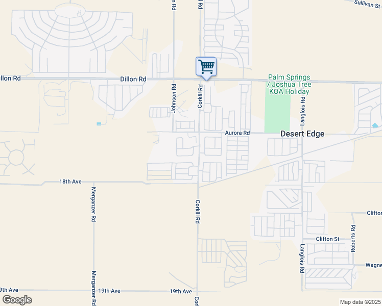 map of restaurants, bars, coffee shops, grocery stores, and more near 17555 Corkill Road in Desert Hot Springs