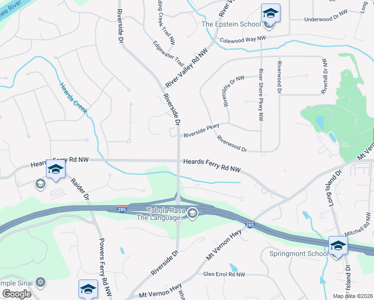 map of restaurants, bars, coffee shops, grocery stores, and more near 6015 Riverside Drive in Atlanta
