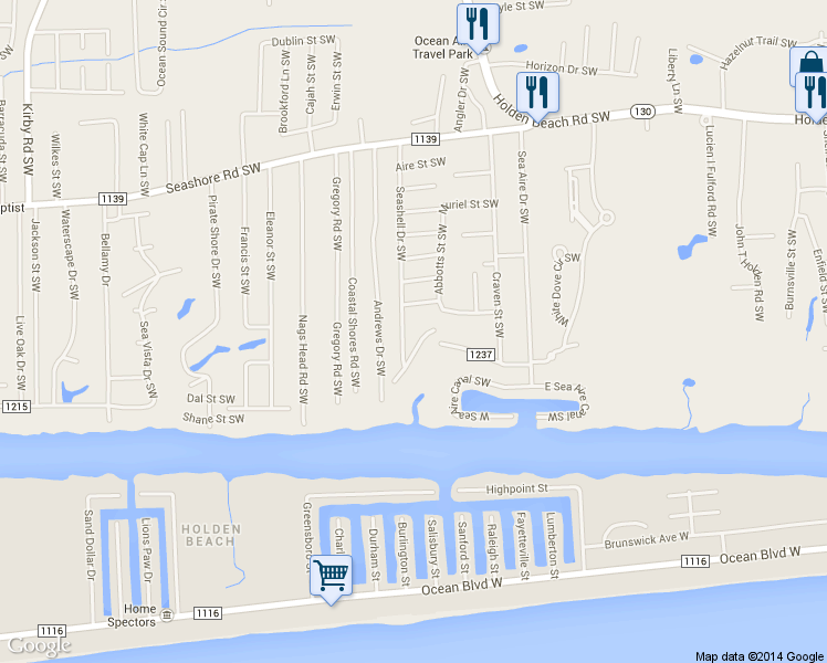 map of restaurants, bars, coffee shops, grocery stores, and more near 1974 Styron's Landing Road Southwest in Supply