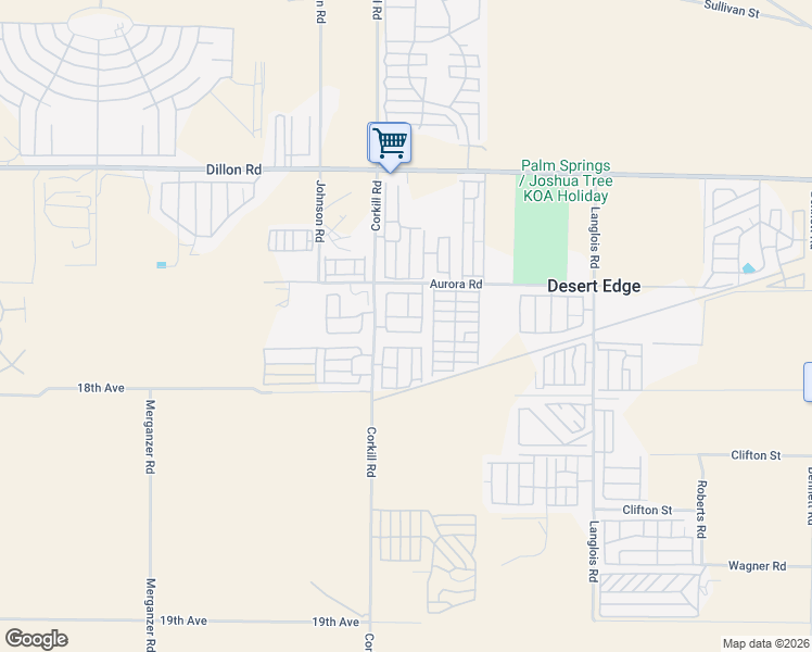 map of restaurants, bars, coffee shops, grocery stores, and more near 17850 Corkill Road in Desert Hot Springs