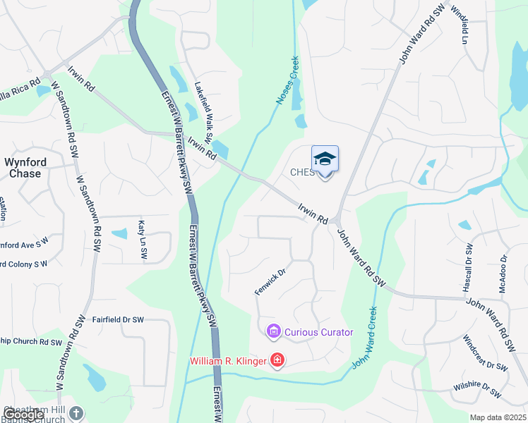 map of restaurants, bars, coffee shops, grocery stores, and more near 2412 Tammeron Drive South West in Marietta