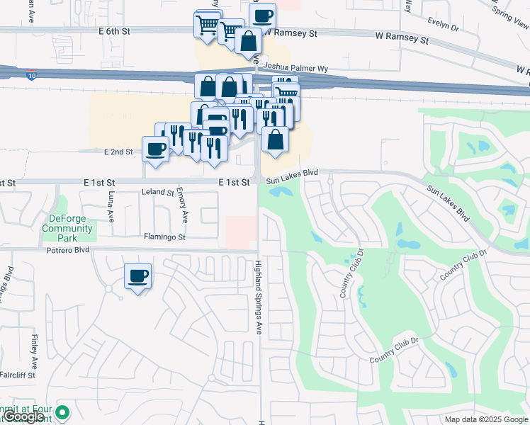 map of restaurants, bars, coffee shops, grocery stores, and more near 552 Pine Valley Road in Banning