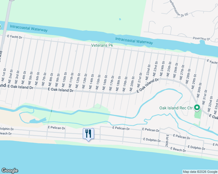 map of restaurants, bars, coffee shops, grocery stores, and more near 103 Northeast 17th Street in Oak Island