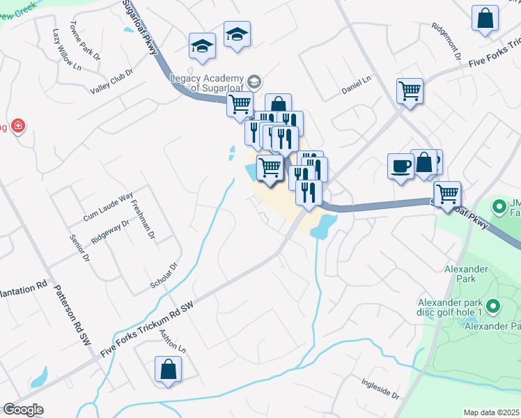 map of restaurants, bars, coffee shops, grocery stores, and more near 526 Trophy Trail Southwest in Lawrenceville