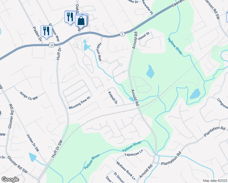 map of restaurants, bars, coffee shops, grocery stores, and more near 225 Kentshire Place Northwest in Lawrenceville