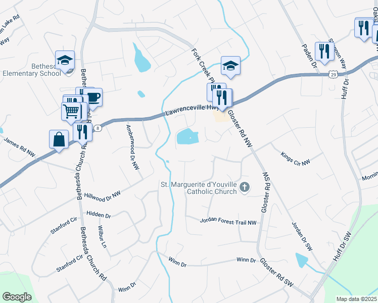 map of restaurants, bars, coffee shops, grocery stores, and more near in Lawrenceville