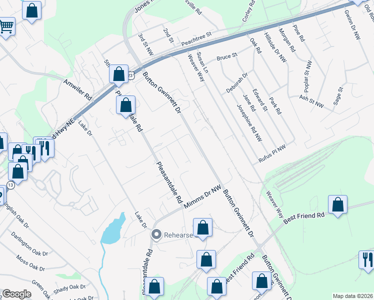 map of restaurants, bars, coffee shops, grocery stores, and more near 6443 Manning Street Northwest in Doraville