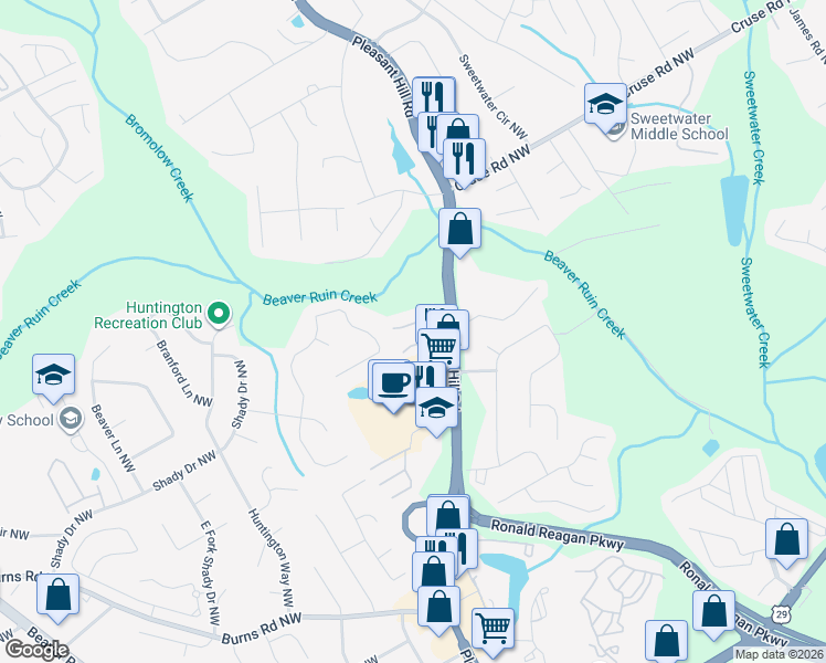map of restaurants, bars, coffee shops, grocery stores, and more near 805 Pleasant Hill Road in Lilburn