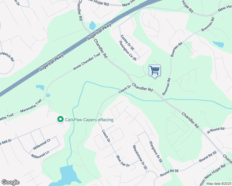 map of restaurants, bars, coffee shops, grocery stores, and more near 1461 Leach Drive in Lawrenceville