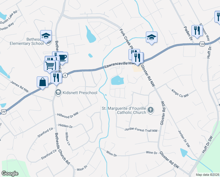 map of restaurants, bars, coffee shops, grocery stores, and more near in Gwinnett County