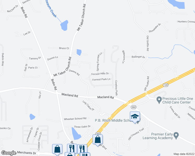 map of restaurants, bars, coffee shops, grocery stores, and more near 73 Forrest Park Lane in Dallas