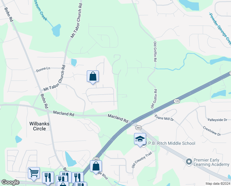 map of restaurants, bars, coffee shops, grocery stores, and more near 583 Forrest Hills Drive in Dallas