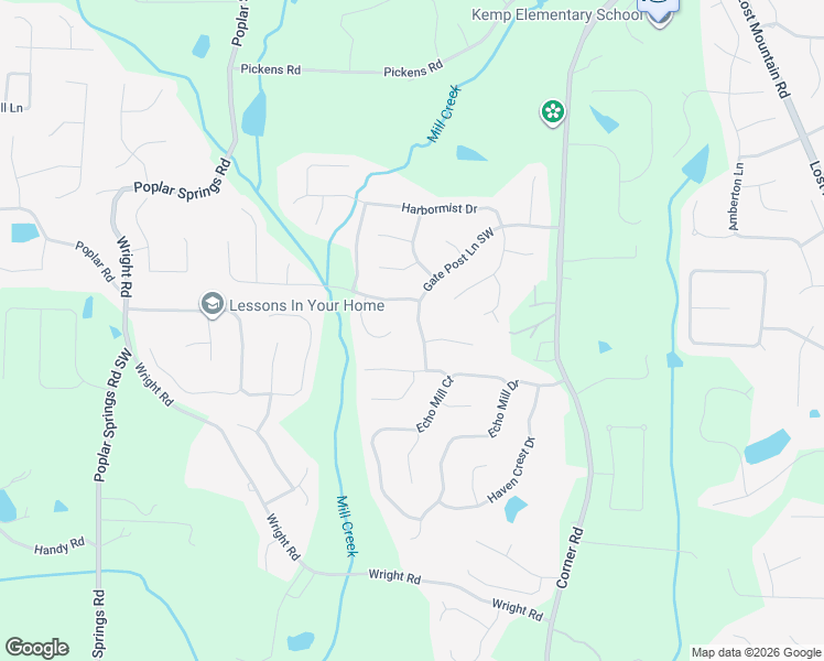map of restaurants, bars, coffee shops, grocery stores, and more near 1283 Gate Post Lane in Powder Springs