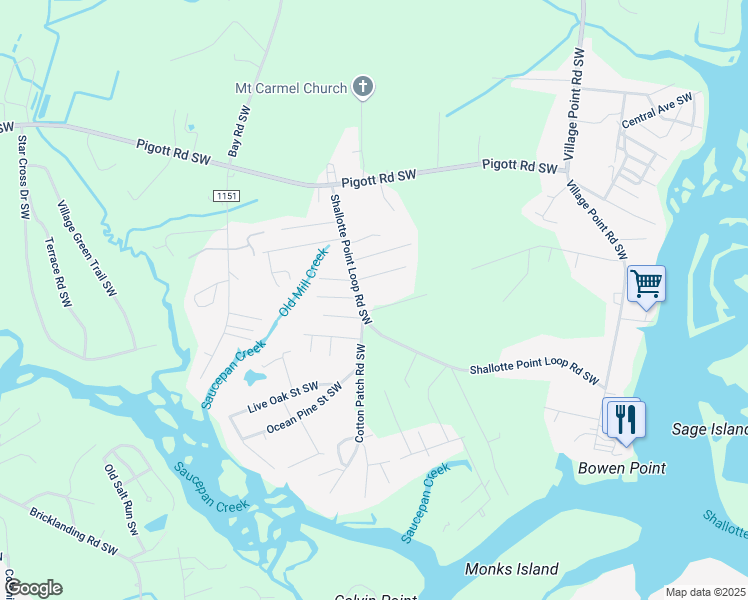 map of restaurants, bars, coffee shops, grocery stores, and more near 4281-4399 Alice Avenue Southwest in Shallotte