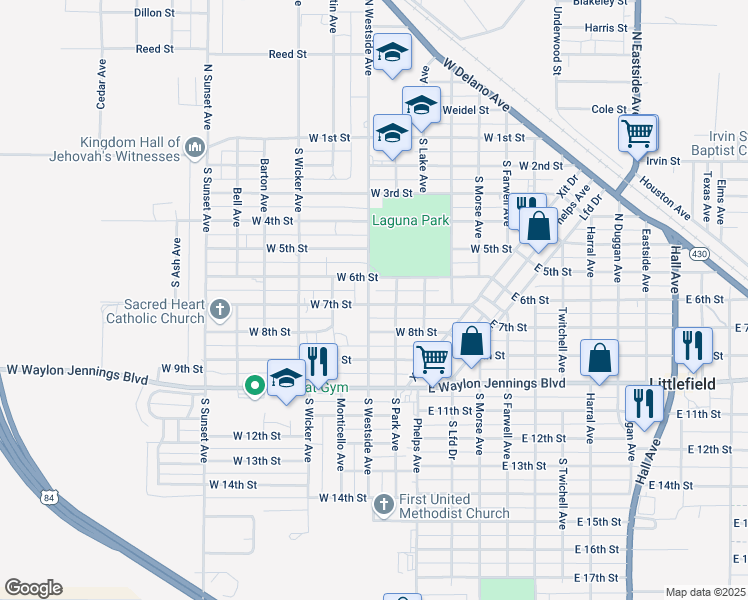 map of restaurants, bars, coffee shops, grocery stores, and more near 819 West 7th Street in Littlefield