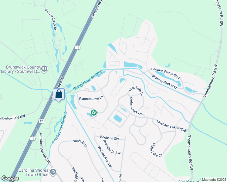 map of restaurants, bars, coffee shops, grocery stores, and more near 37 Field Planters Circle in Calabash