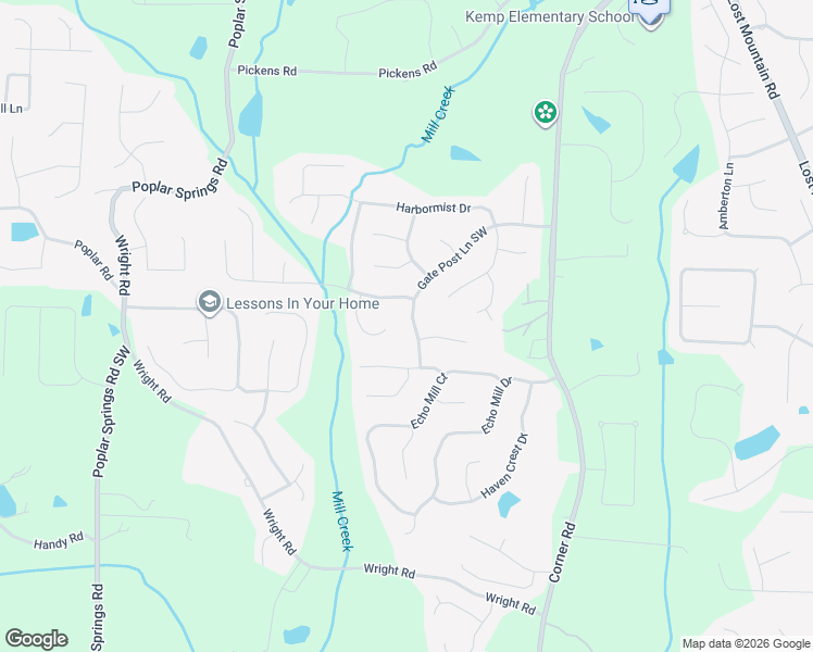 map of restaurants, bars, coffee shops, grocery stores, and more near 1283 Gate Post Lane in Powder Springs