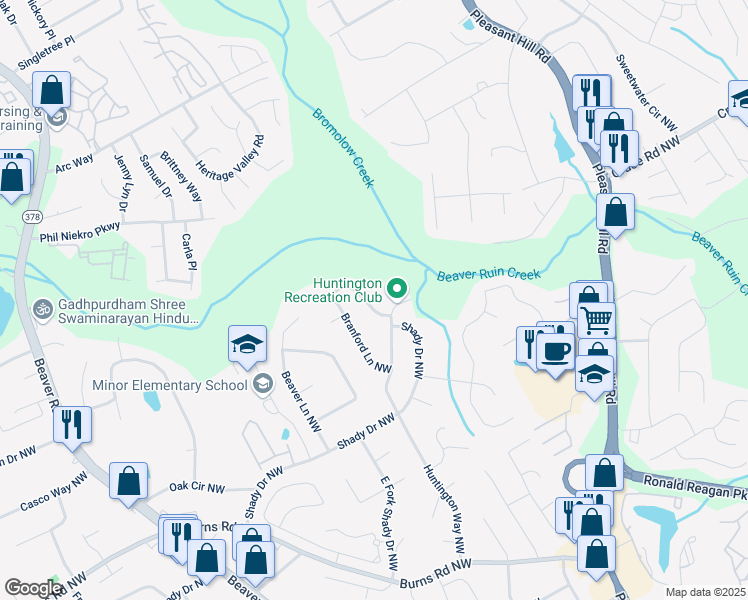 map of restaurants, bars, coffee shops, grocery stores, and more near 929 Hampton Trail Northwest in Lilburn