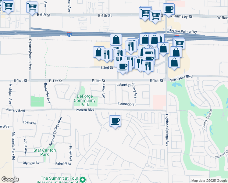 map of restaurants, bars, coffee shops, grocery stores, and more near 43 Billings Avenue in Beaumont