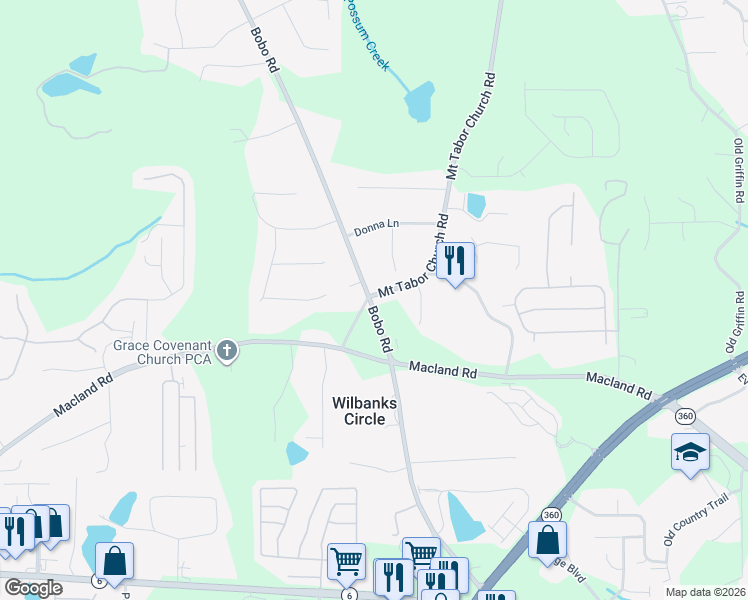 map of restaurants, bars, coffee shops, grocery stores, and more near 2633 Bobo Road in Dallas