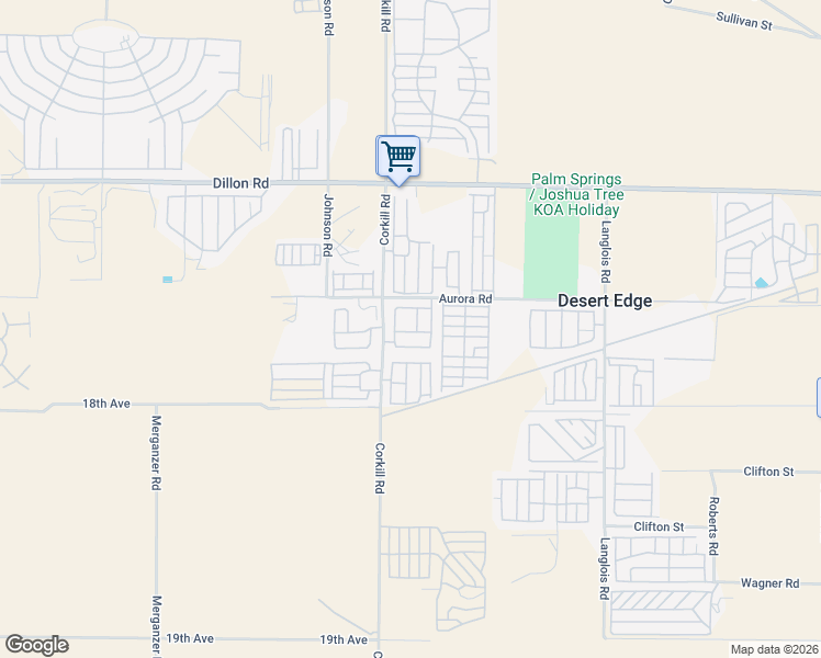 map of restaurants, bars, coffee shops, grocery stores, and more near 17640 Corkill Road in Desert Hot Springs