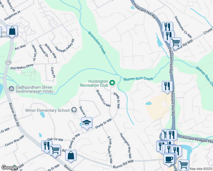 map of restaurants, bars, coffee shops, grocery stores, and more near 929 Hampton Trail Northwest in Lilburn