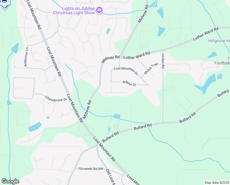 map of restaurants, bars, coffee shops, grocery stores, and more near Lost Mountain Court in Cobb County