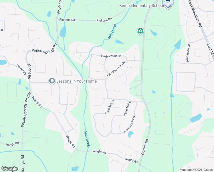 map of restaurants, bars, coffee shops, grocery stores, and more near 1287 Gate Post Lane in Powder Springs