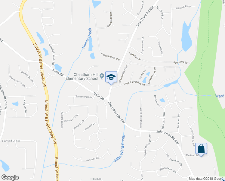 map of restaurants, bars, coffee shops, grocery stores, and more near 2250 Major Loring Way Southwest in Marietta