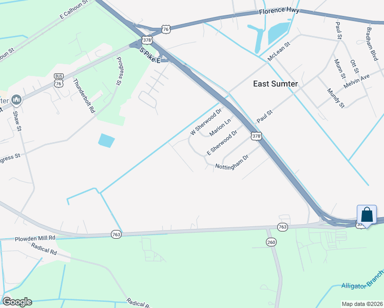 map of restaurants, bars, coffee shops, grocery stores, and more near 1011 East Sherwood Drive in Sumter