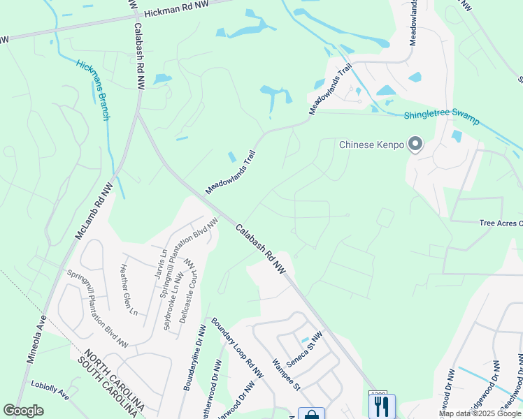 map of restaurants, bars, coffee shops, grocery stores, and more near 690 Calabash Rd NW in Calabash